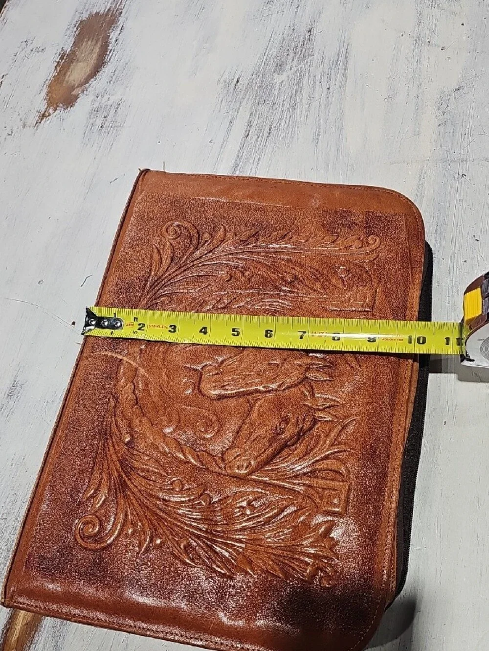 Hand-Tooled Brown Leather Clutch Wallet Made In Mexico